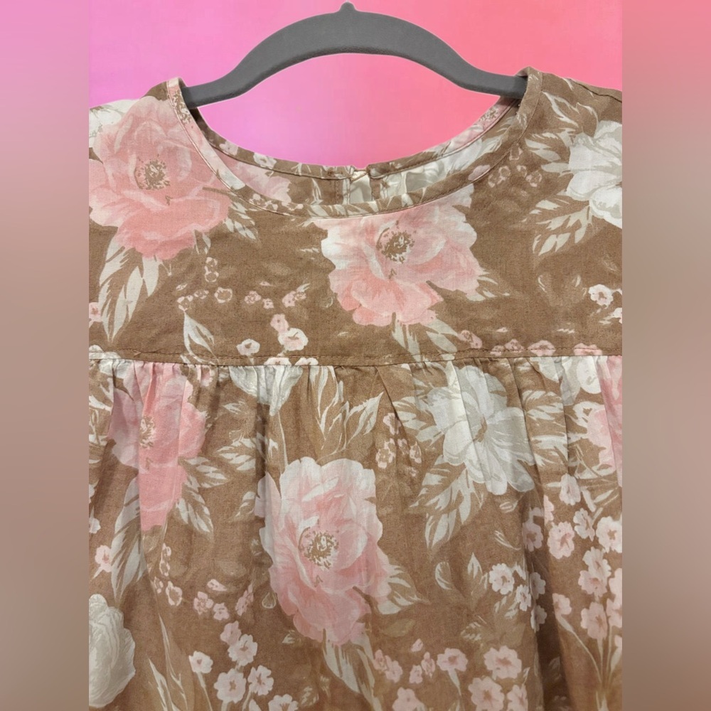 Urban Outfitters Coquette Brown & Pink Floral Babydoll Dress - Size Medium - Picture 10 of 12
